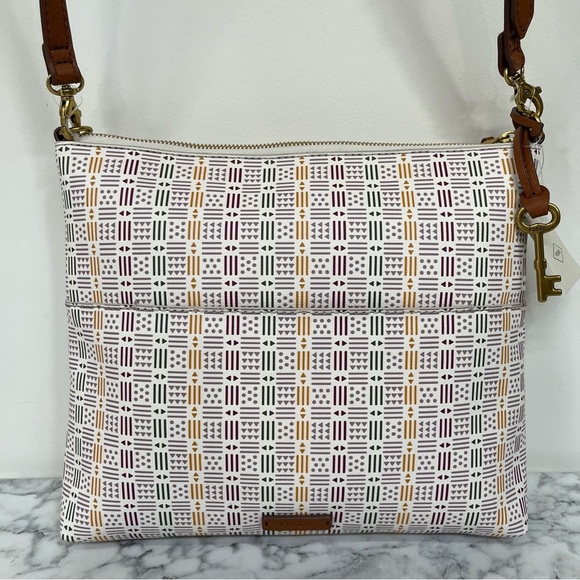 Fossil Fiona Large Crossbody Bag White Colorful Geometric Print - Picture 6 of 11